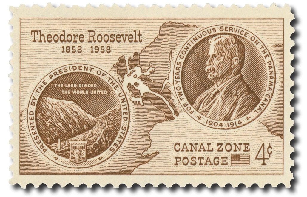 #CZ150
1958 4c Roosevelt Medal & Canal Zone Map, Brown, Canal Zone