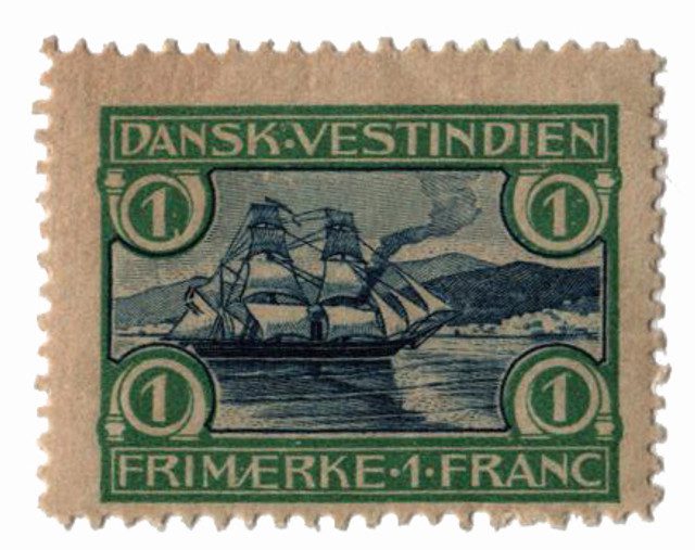 #DWI37 - 1905 1fr Danish West Indies - green & blue
