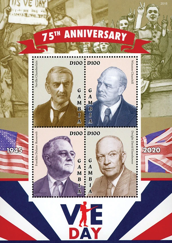 #MFN080
2020 D100 Neville Chamberlain: 75th Anniversary of VE-Day, Mint Sheet of 4 Stamps, Gambia