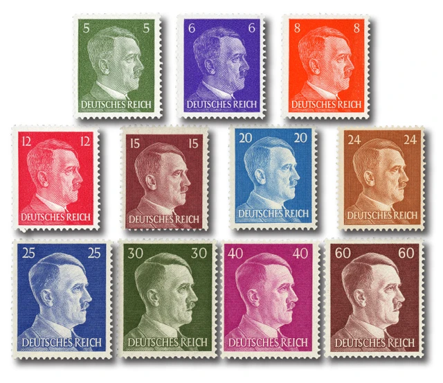 #509//22
1941-42 Germany, Adolf Hitler Heads, Third Reich, 11 Stamps