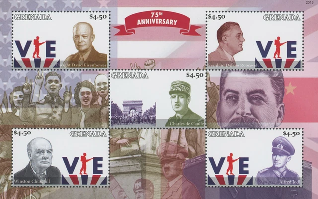 #MFN100
2020 $4.50 75th Anniversary of WWII - VE-Day, Mint Sheet of 5 Stamps, Grenada