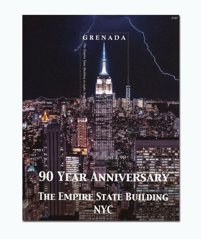 #MFN159 - 2021 $14.90 Empire State Building,90th Anniversary, Mint Souvenir Sheet, Grenada