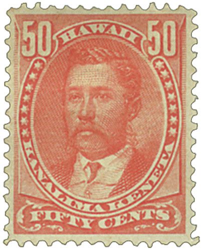 #H48 - 1883-86 50c King William Lunalilo, Red, Hawaii