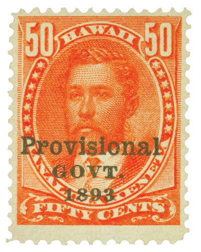 #H72 - 1893 50c King William Lunalilo, Red Hawaii, Black Overprint
