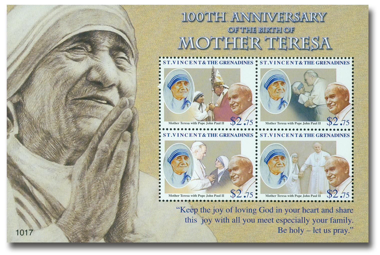 #M10816
2010 St. Vincent Mother Teresa 4v Mint