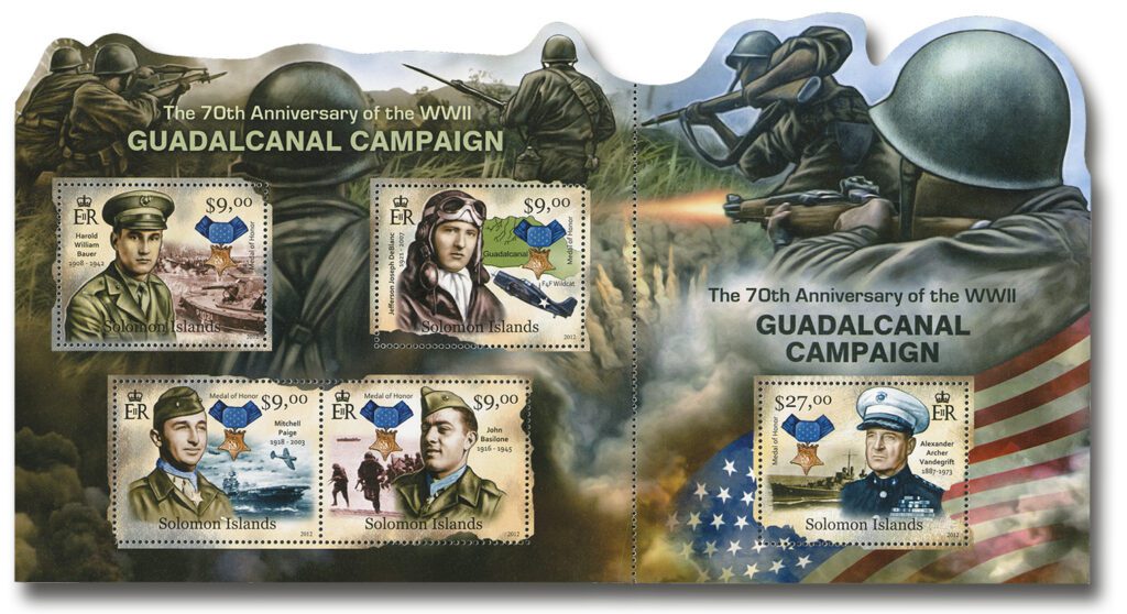 #M12138 - 2012 $9 WWII Guadalcanal Campaign 70th Anniv. sheet of 4 & connected s/s of 1