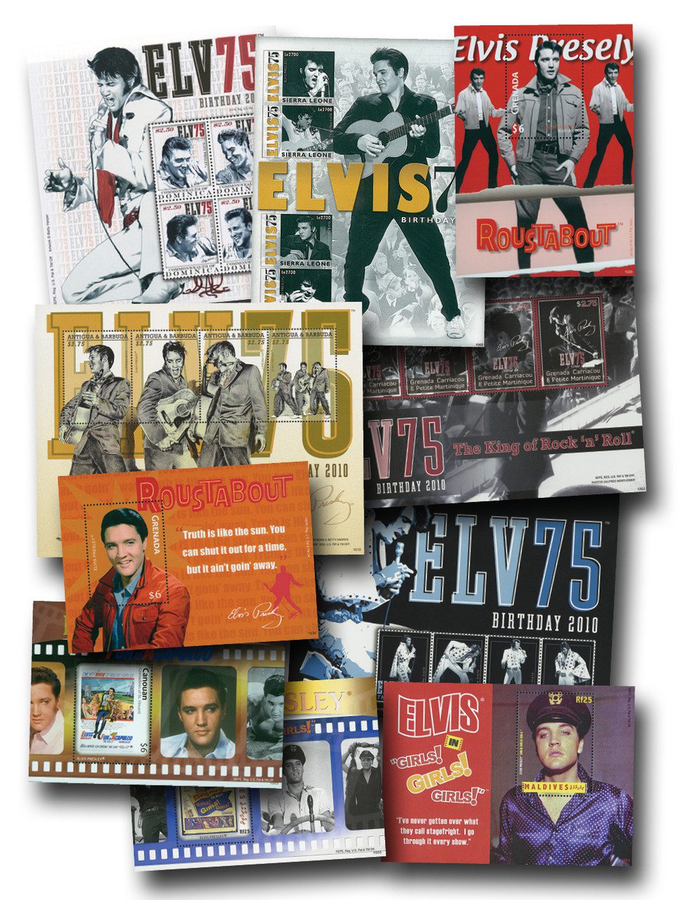 #M12411
2010 Worldwide Elvis Presley Stamp Collection. Mint, 5 Sheets & 5 Souvenir Sheets (25 stamps)
