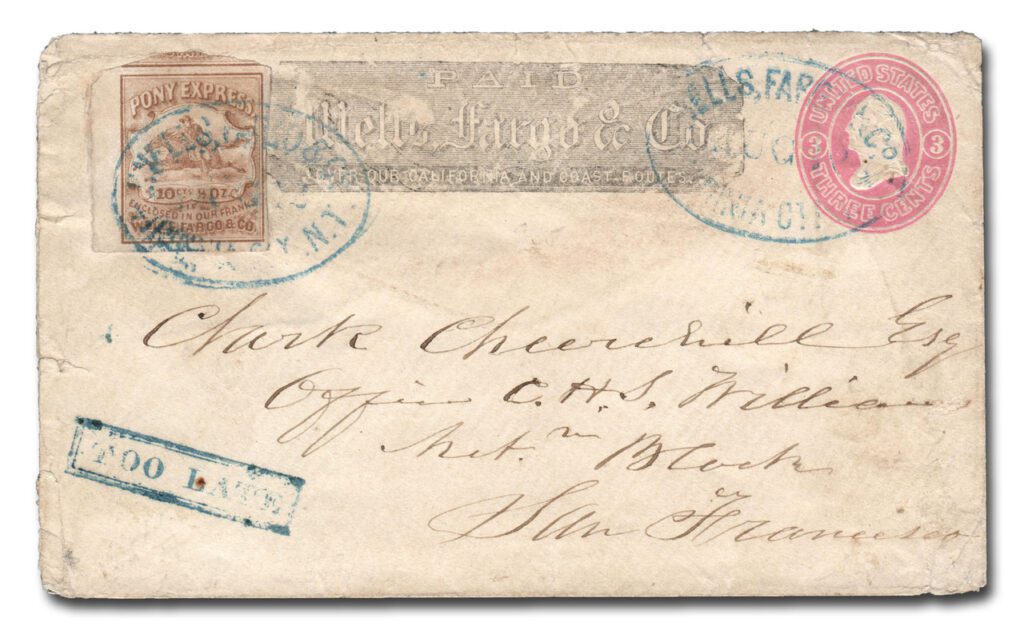 #MA1907 - 1862 10c Wells Fargo & Co. Virginia City Pony Express cover Only 1 Available