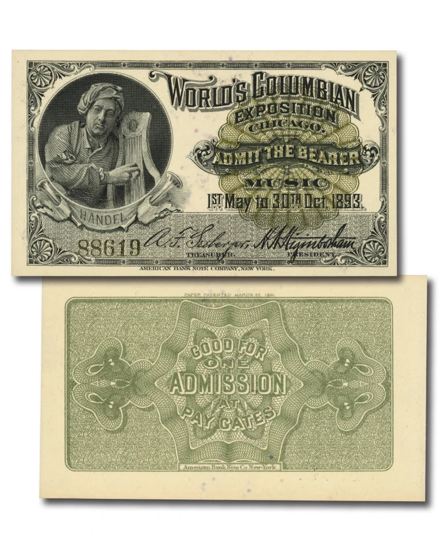 #MA2126
1893 World's Columbian Exposition Ticket, Handel, Music