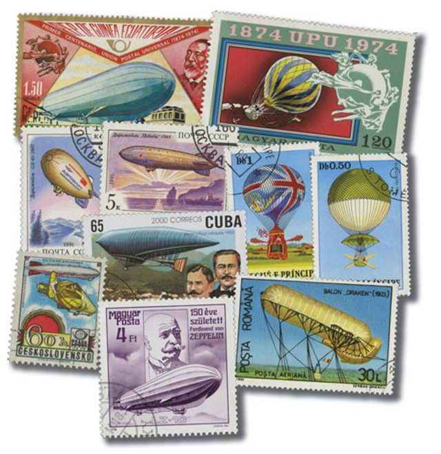 #MP1200 - Balloons/Zeppelins, 50 Different Stamps