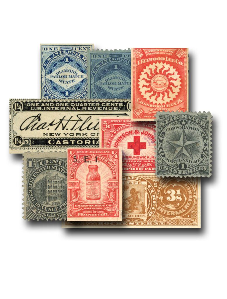 #MUS006 - 1862-1900 US Match & Medicine Collection, 9 Stamps