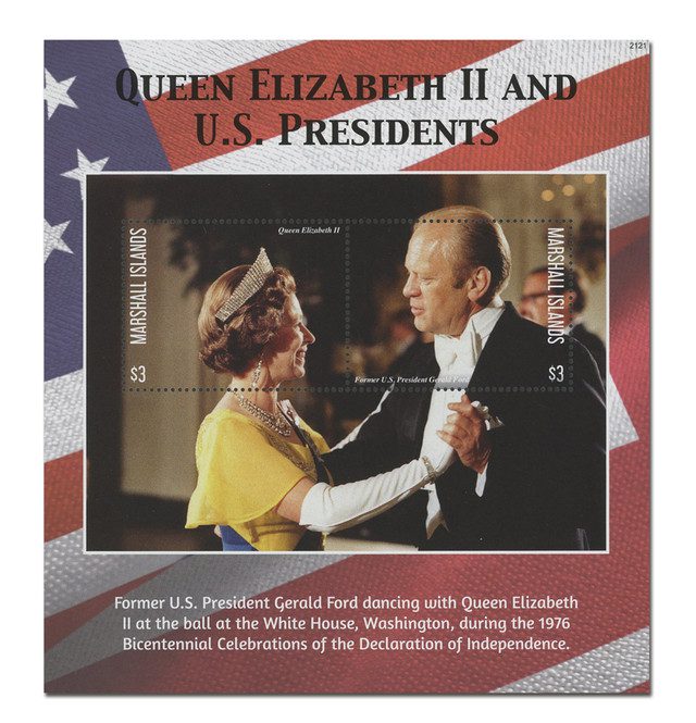 #MFN216 - 2021 $3 Queen Elizabeth II And US Presidents: Gerald Ford, Mint Souvenir Sheet, Marshall Islands