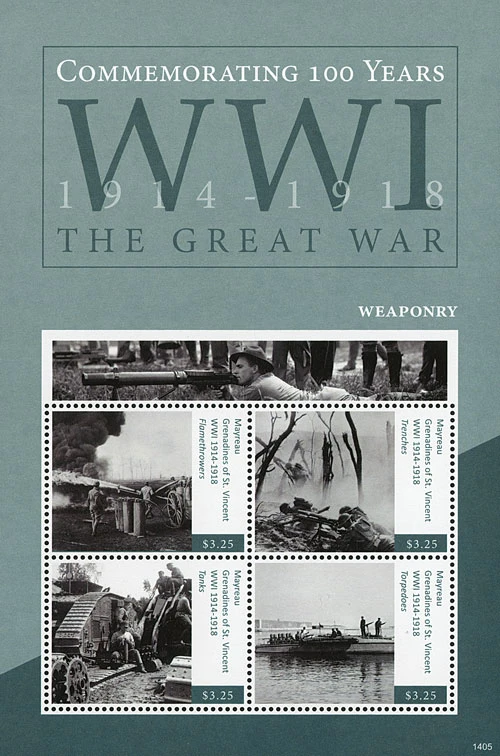 #M11404
2014 Mayreau $3.25 100th Anniversary of World War I Mint Sheet of 4 Stamps