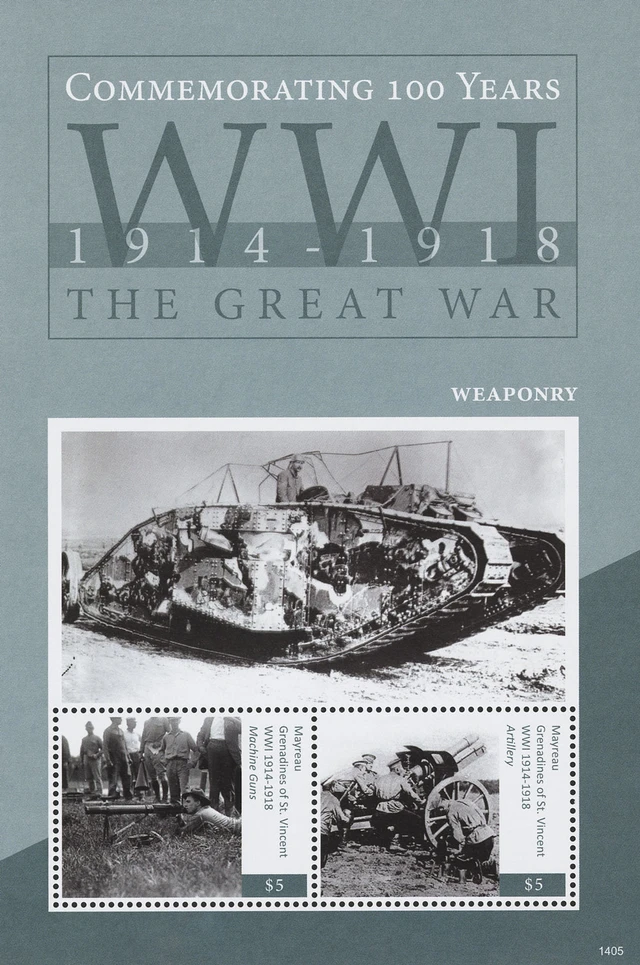 #M12333
2014 $5 Commemorating World War I 1914-1918; Weaponry; Souvenir Sheet of 2
