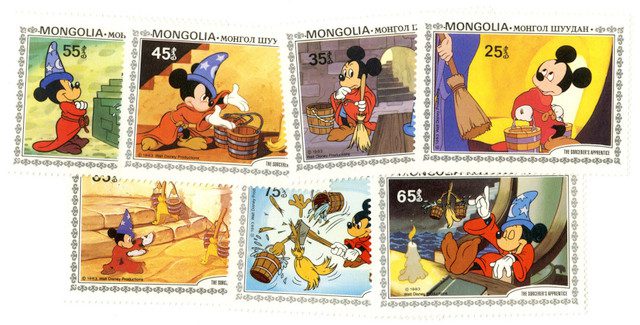 #MDS165 - 1983 Disney's Sorcerer's Apprentice, Mint, Set of 7 Stamps, Mongolia
