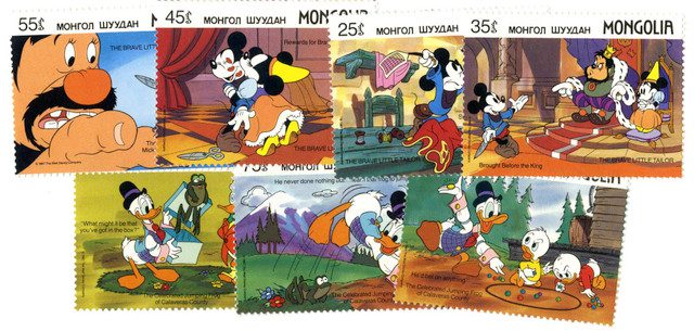 #MDS166 - 1987 Disney's Grimm's Fairy Tales, Mint, Set of 7 Stamps, Mongolia