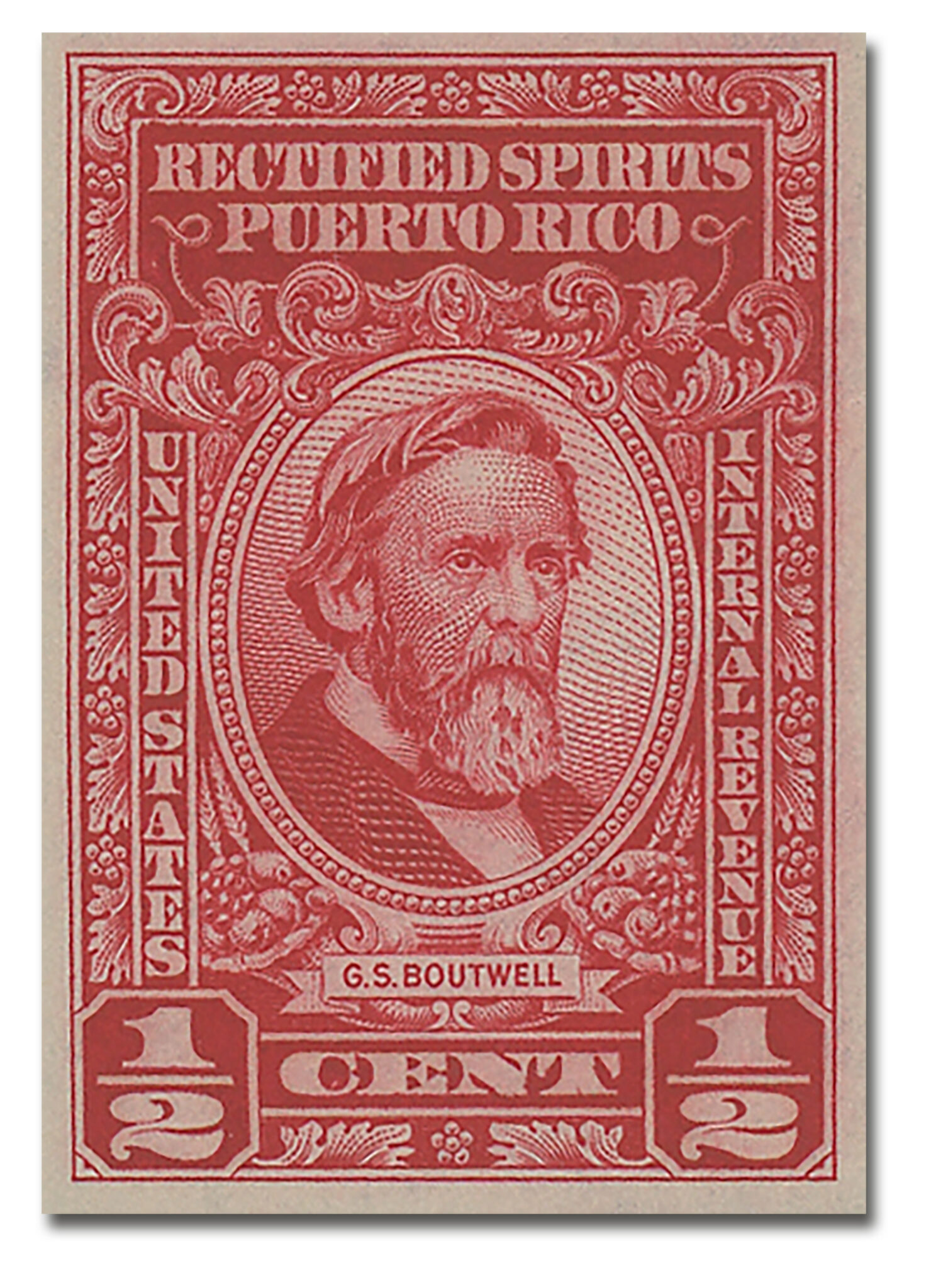 #PTRE33 - 1942-57 1/2c Puerto Rico Rectified Spirits, George Sewall Boutwell, Carmine, Without Gum