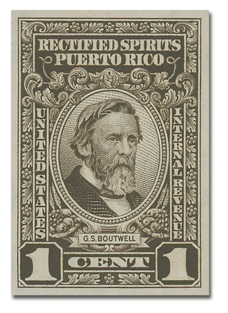 #PTRE34 - 1942-57 1c Puerto Rico Rectified Spirits, George Sewall Boutwell, Sepia, Without Gum