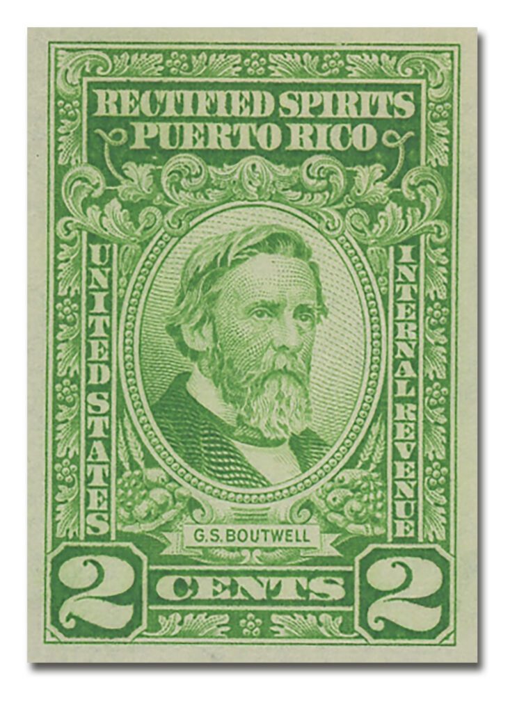 #PTRE35 - 1942-57 2c Puerto Rico Rectified Spirits, George Sewall Boutwell, Bright Yellow Green, Without Gum