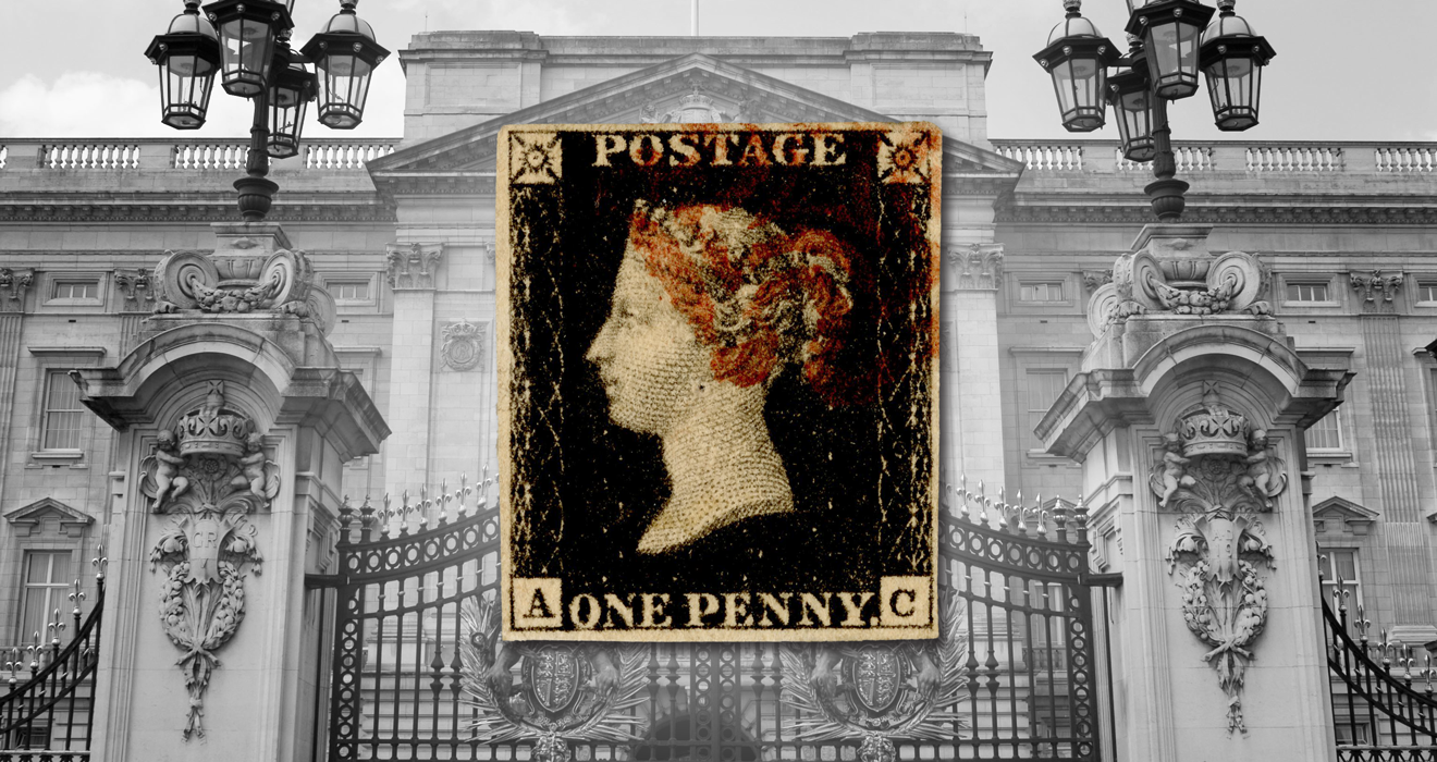 ペニーブラック　1840年 BLACK1x - 1840 Penny Black, 1-2 margin with album - Mystic