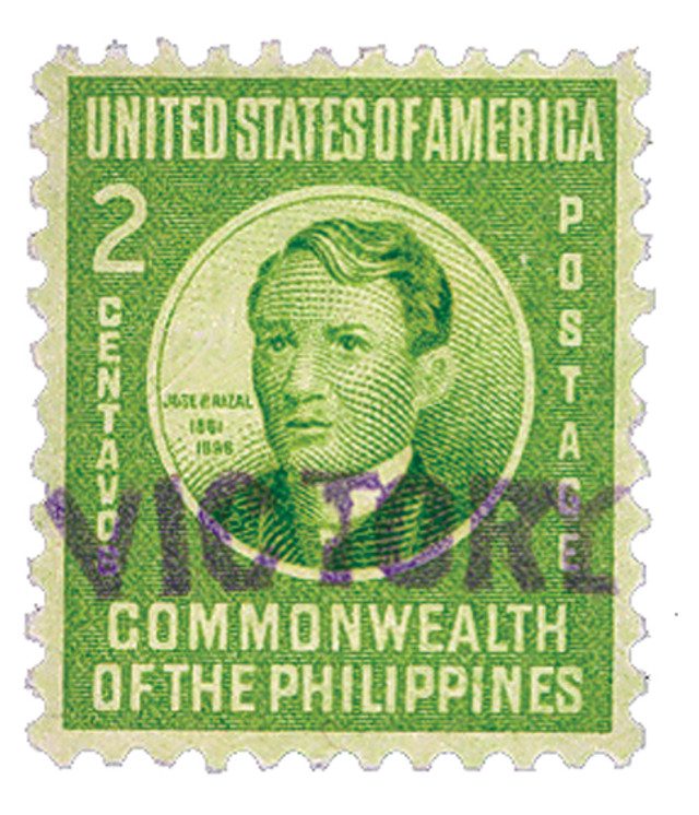 #PH464 - 1944 2c Jose Rizal, Apple Green, Commonwealth of Philippines, Unwatermarked, Perf. 11x10.5, Victory Overprint Handstampe