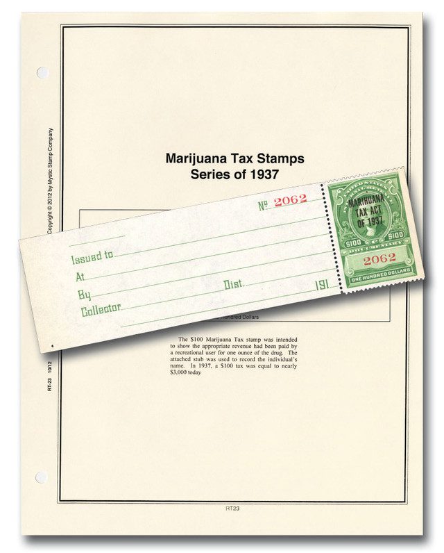 #RJM4 - 1937 $100 Marihuana Tax Stamp with Attached Receipt Tab, Green