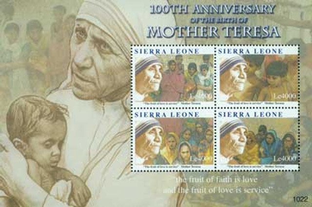 #M10818 - 2010 Sierra Leone Mother Teresa 4v Mint