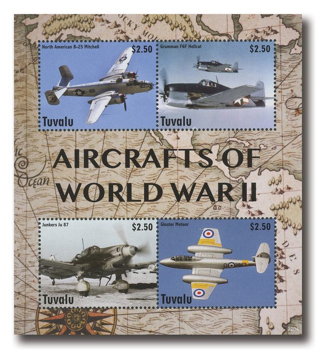 #MFN344 - 2022 $2.50 Aircrafts of World War II, Mint Sheet of 4, Tuvalu