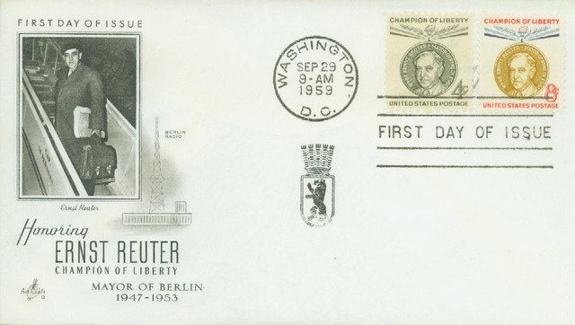 #1136-37 - 1959 4/8c Reuter Combo Classic First Day Cover