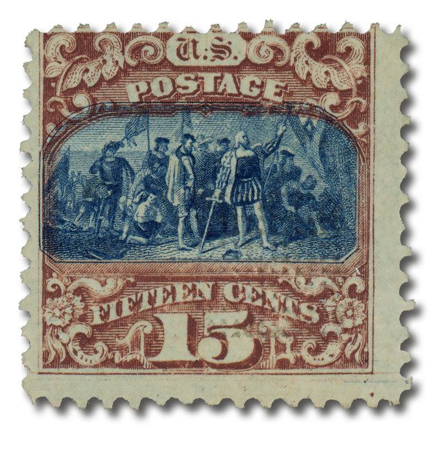 #119 - 1869 15c Landing of Columbus, Brown and Blue, Type II, Hard Wove Paper, G Grill, Perf. 12