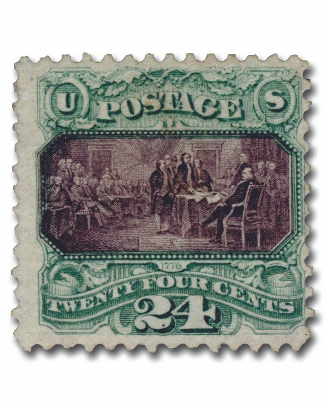 #130 - 1875 24c Declaration of Independence, Green and Violet, Hard Paper, No Grill, Perf. 12