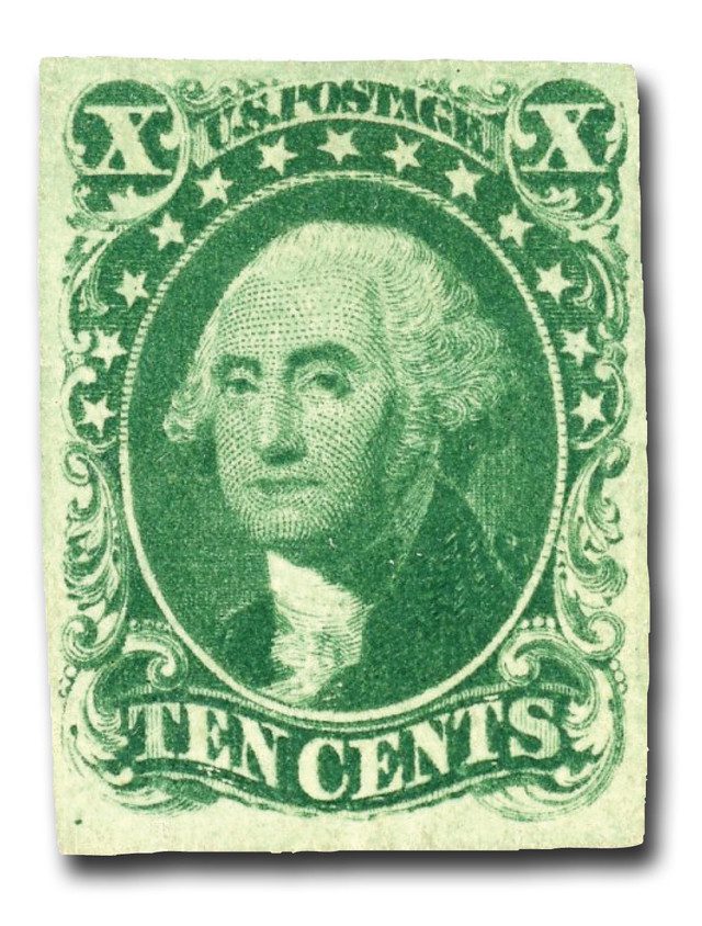 #13 - 1855 10c Washington, Green, Type I, Imperf.
