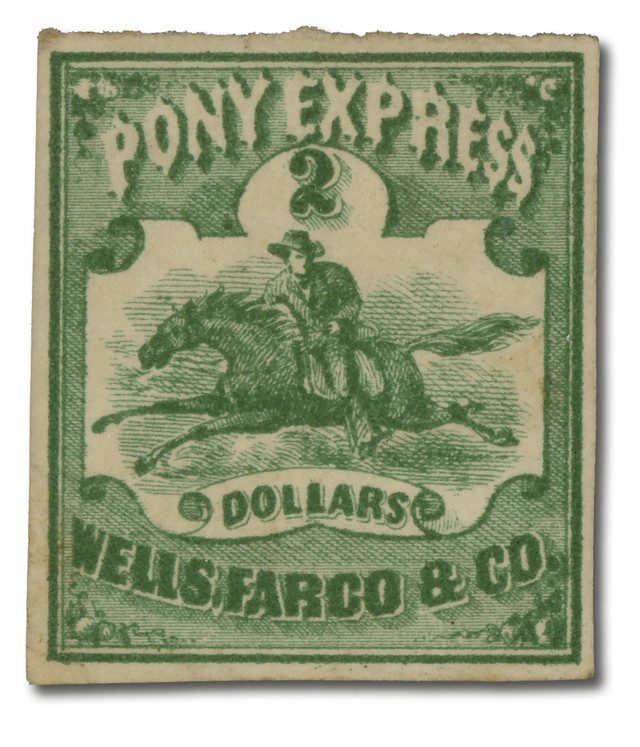 #143L4 - 1861 $2 Wells Fargo Pony Express, Green on White Paper