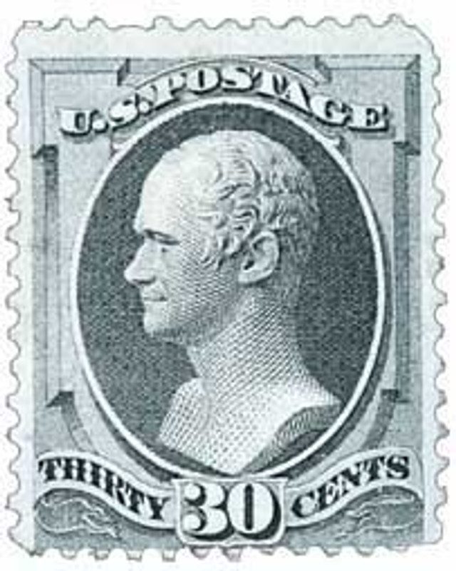 #143 - 1870 30c Alexander Hamilton, Black, Hard Paper, H Grill, Perf. 12