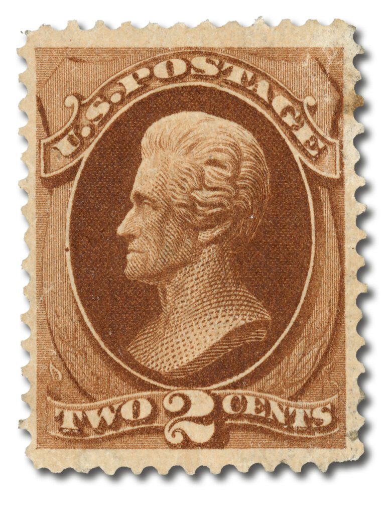#157 - 1873 2c Andrew Jackson, Brown, Secret Mark, Hard Paper, Perf. 12