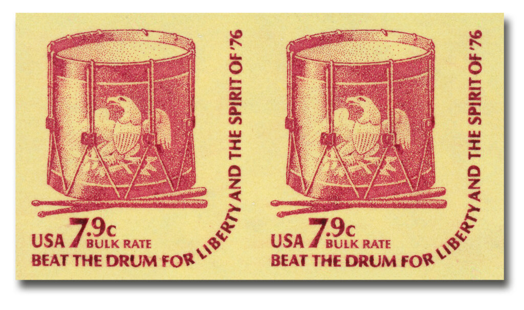 #1615b
1976 7.9c Americana Series: Drum, Imperf. Error
