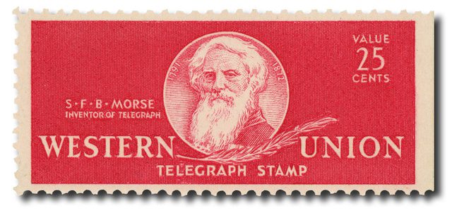 #16T103
1940 25c Western Union Telegraph Company, Bright Carmine, Samuel F. B. Morse