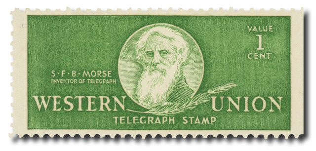 #16T99
1940 1c Western Union Telegraph Company, Yellow Green, Samuel F. B. Morse