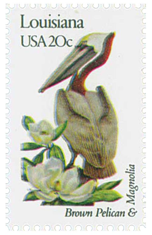 #1970 - 1982 20c State Birds & Flowers: Louisiana