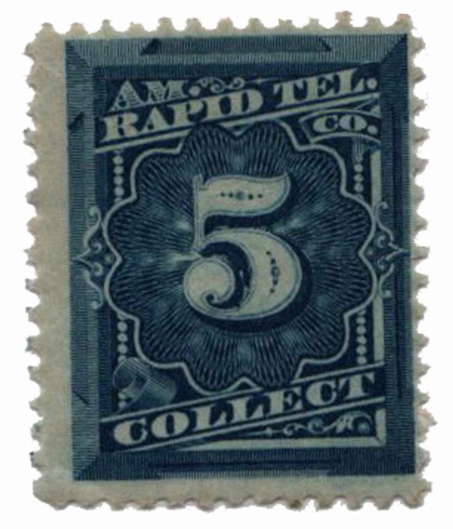 #1T10
1881 5c American Rapid Telegraph Co. "Collect" Stamp,blue, perf 12