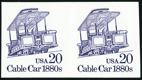 1988 20¢ Cable Car, imperf pair