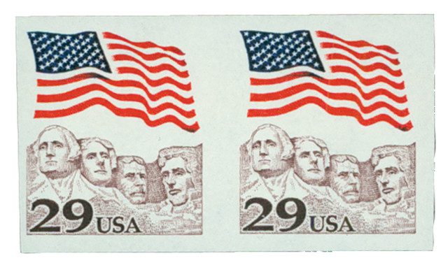 #2523b - 1991 29c Flag Over Mount Rushmore, Imperf. Error