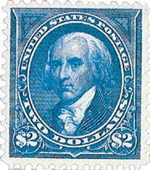 #277 - 1895 $2 James Madison, Bright Blue, Double Line Watermark, Perf. 12