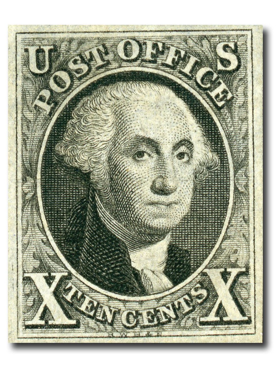 #2 - 1847 10c George Washington, Black, Thin Bluish Wove Paper, Imperf.