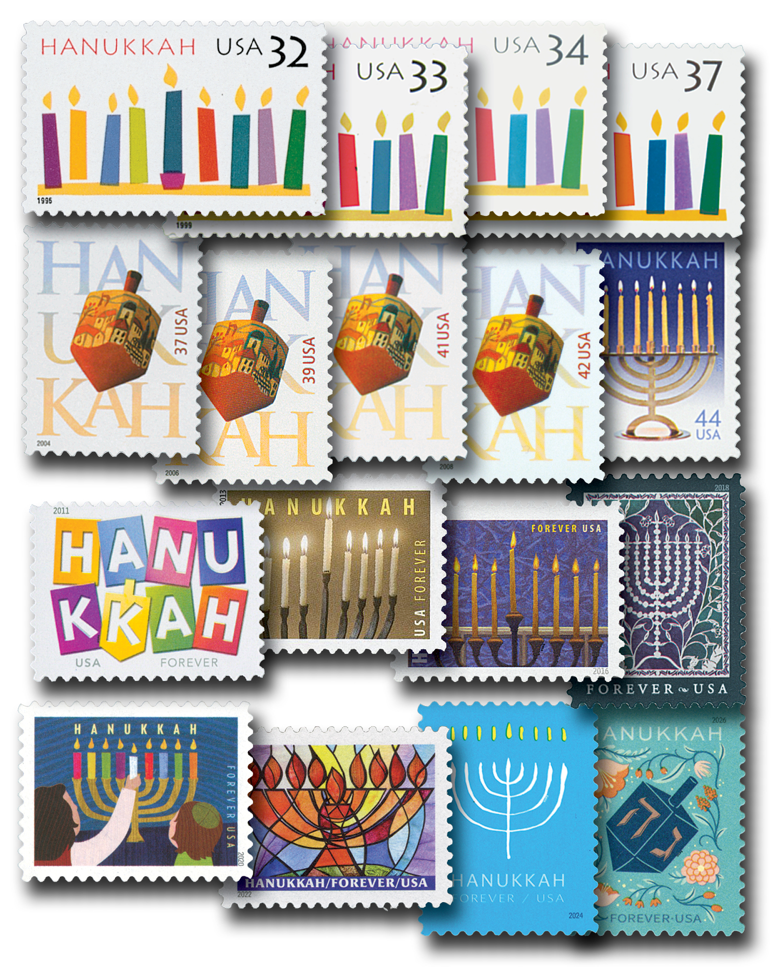 #3118/NW2643
1996-2026 Hanukkah, Set of 17 Stamps