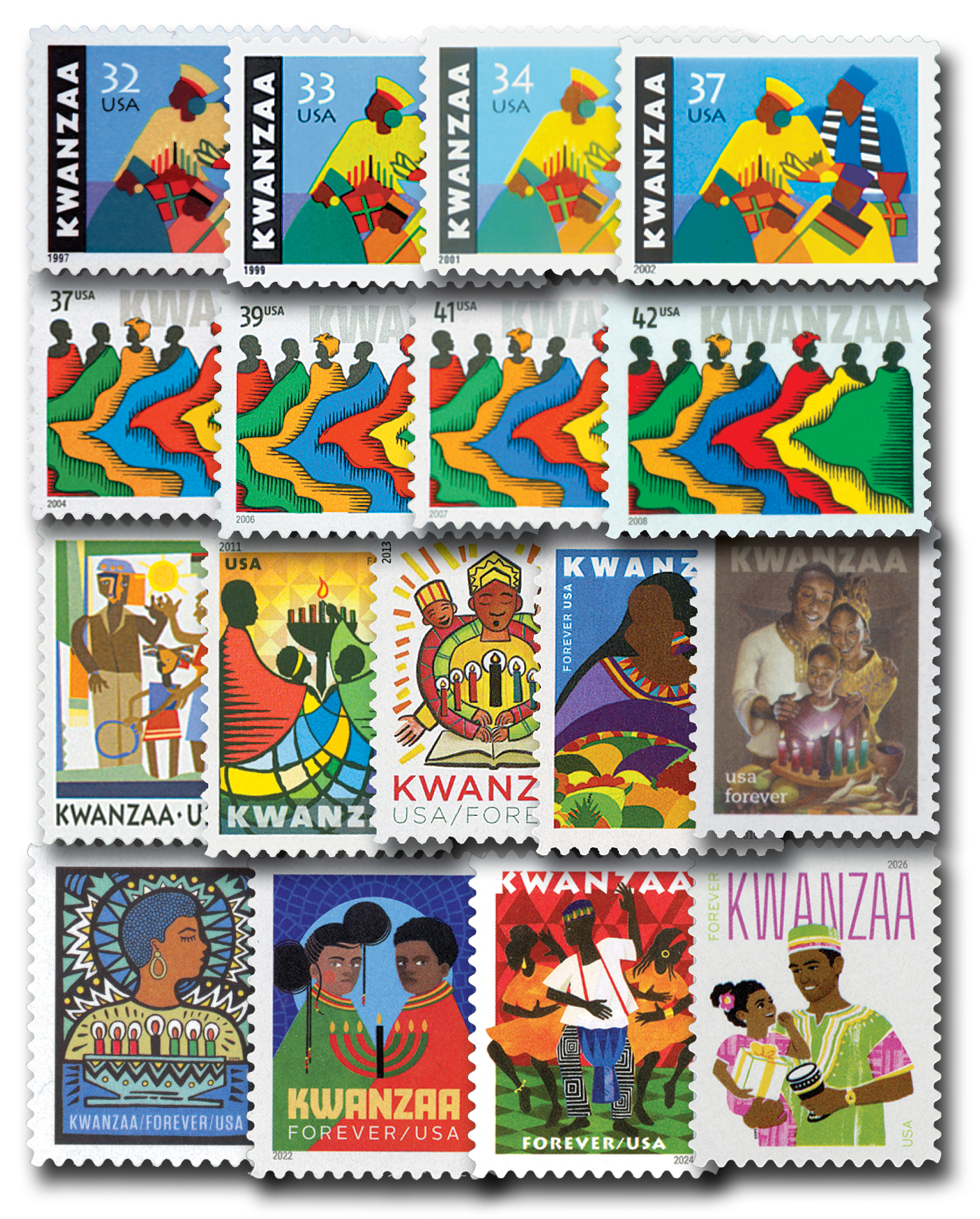 #3175/NW2641
1997-2026 Kwanzaa, Set of 17 Stamps