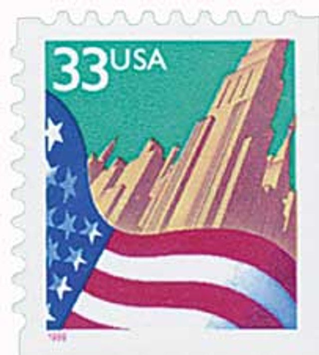 #3279 - 1999 33c Flag And City, booklet single