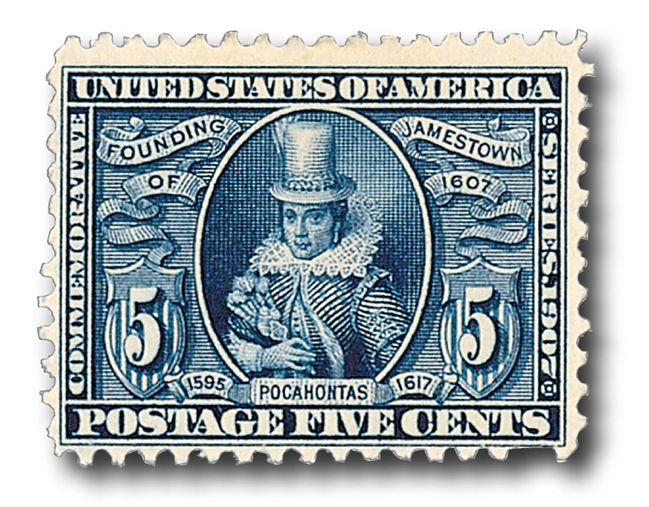1907 5¢ Jamestown Commemorative: Pocahontas, blue