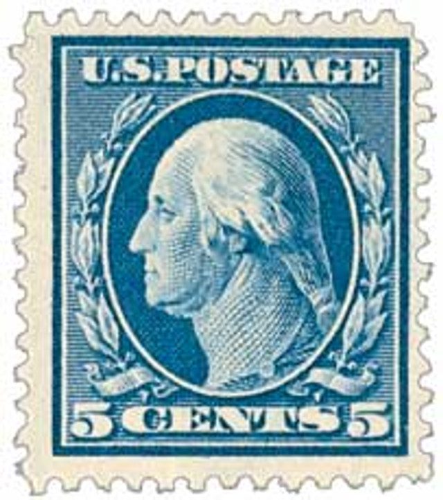 #335 - 1908 5c Washington, blue, double line watermark