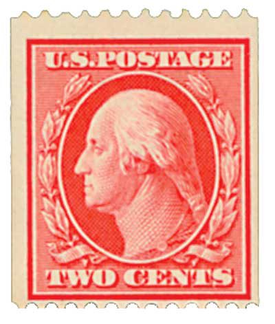 1909 2¢ Washington, carmine, double line watermark